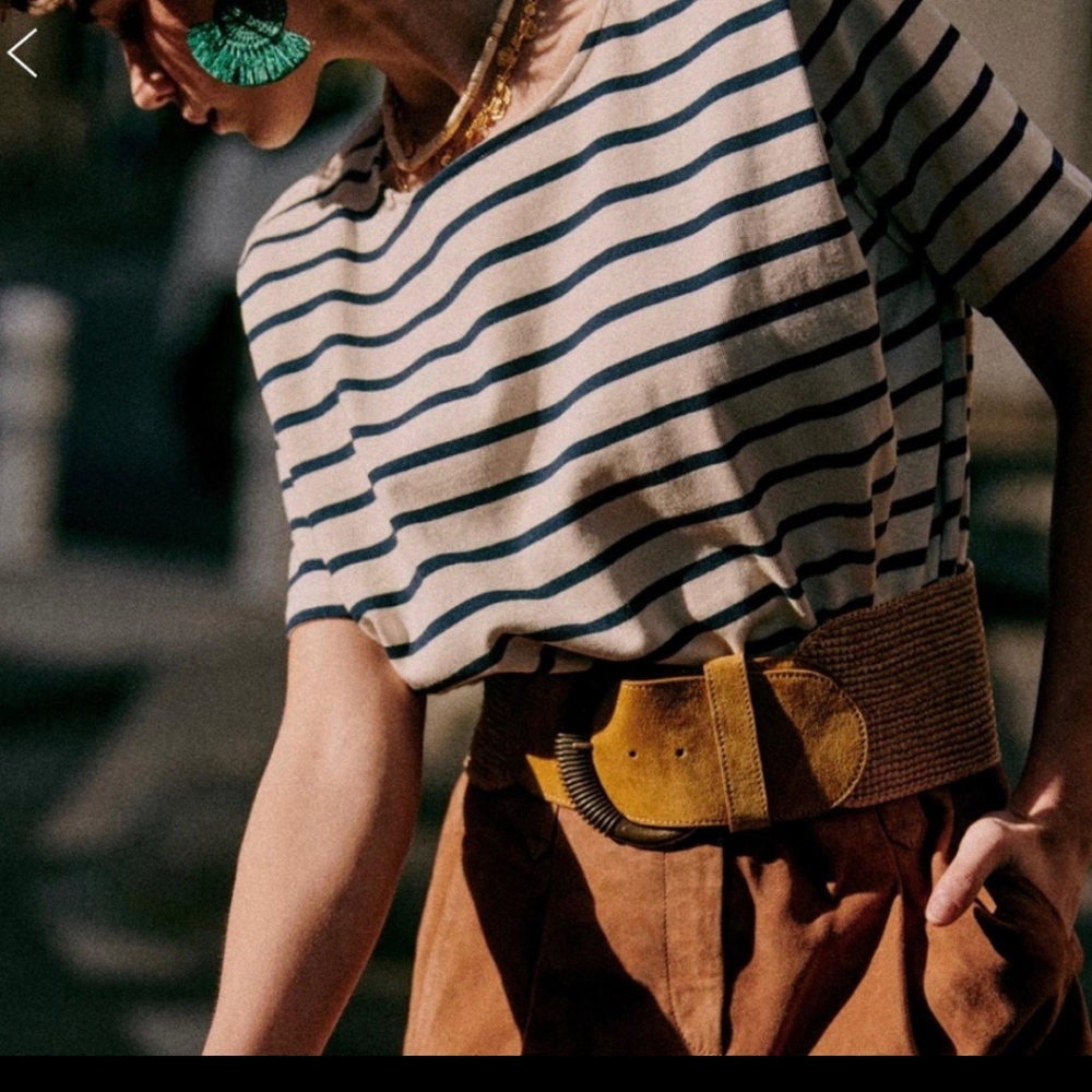 Sezane Striped Paxton Natural/Navy T Shirt Top
